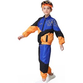 Coseaon 80s Outfit for Kids, Retro 90s Tracksuit Boys Girls Hip Hop Dance Clothes Unisex Patchwork Jacket Pants Sportswear (US, Alpha, Small, Blue)