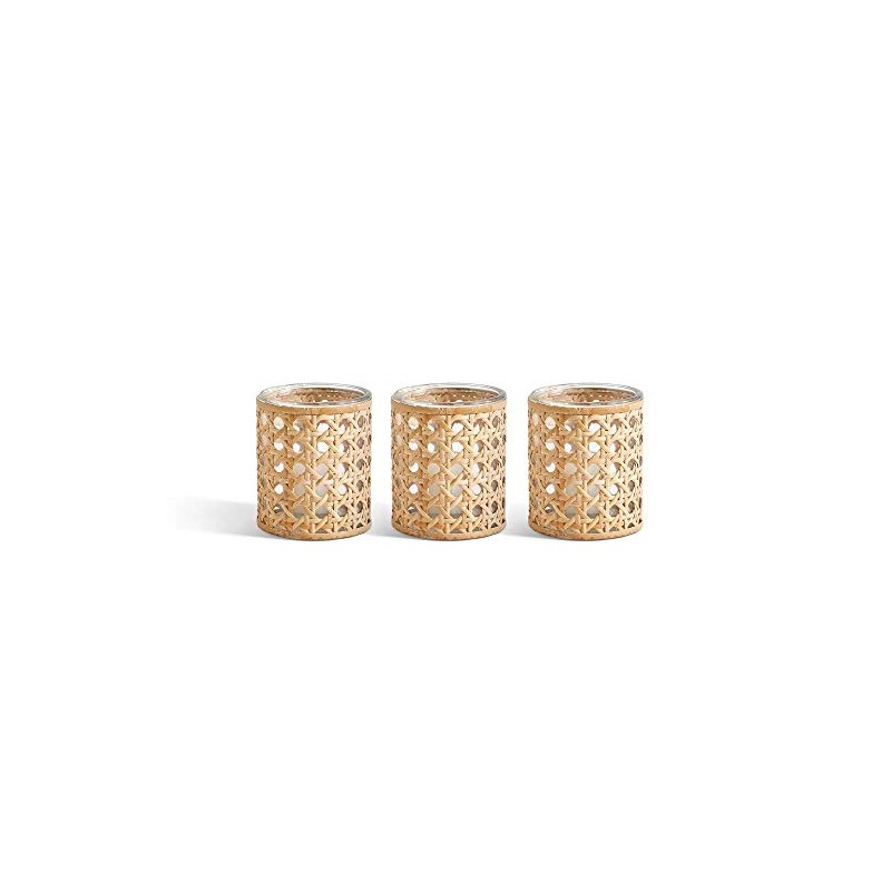 Two's Company Lumingnon Set of 3 Cane Webbing Candleholders/Vases
