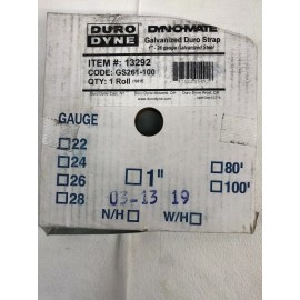 DURODYNE GS261-100 DURODYNE GALVANIZED DURO STRAP 1"-26 GAUGE-LOT OF 2-100FT ROLLS