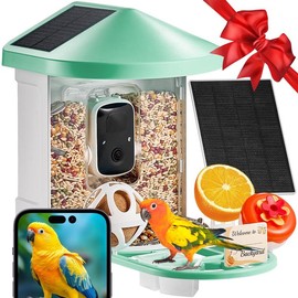 VEVOR Smart Bird Feeder Camera with 3 Solar Panels, Solar Powered Wireless Camera Bird Feeder with Live Video, AI Identify, Auto Detect & Instant Notify, and 2K Full HD, Ideal Gift for Bird Lover - Solar Panel: 1 External 3W Panel - Blue