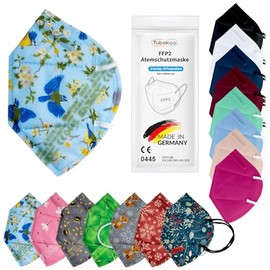 TubeRoo FFP2 Mask Blue Yellow Green Tit Motif Pattern Pack of 20 Masks from Germany, Made in Germany, Soft Round Ear Loops Bands, Respirator Mask, Mouth Guard, Protective Mask, Dust Mask