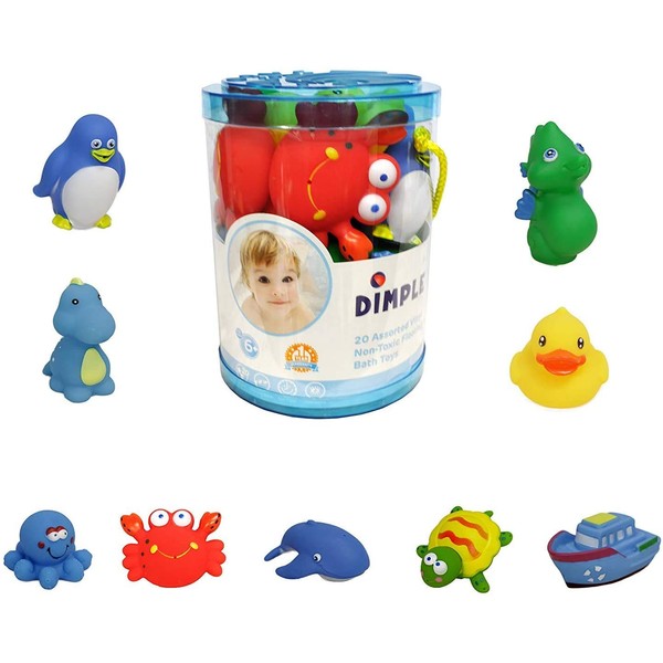 Dimple Set of 20 Floating Bath Toys, Sea Animals Squirter Toys for Boys & Girls, Assorted Sea Animals Friends, Squeeze to Spray! Tons of Fun, Great for Kids & Toddlers