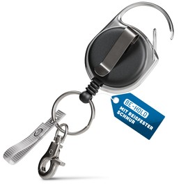 Be-Hold Key or ID Card Yo-Yo with Extra-Strong Spring and Tear-Resistant Cord, with Belt Clip, Key Ring and Textile-Reinforced, Many Potential Uses