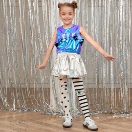 Girls Tank Tops Metallic Sleeveless Blue Crop Tops Ruffle Layered Sleeveless Dance Tops Rainbow Alien Glasses Size 8 9