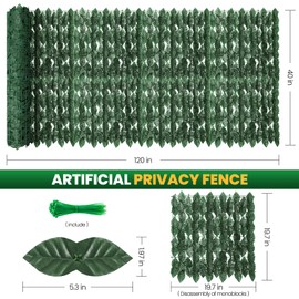 120x40 in Artificial Ivy Privacy Fence Screen, Privacy Fence Panels Faux Greenery Backdrop Ivy Leaf Privacy Fence Decorative Fence Privacy Screen Outdoor for Patio, Balcony, Garden, Backyard