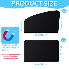 Pack of 4 Sun Protection Car Curtain, Magnetic Car Sun Protection Rear with UV Protection, Reflective Heat Protection, Sun Visor Children Car Blackout Window Adults and Pets, Black