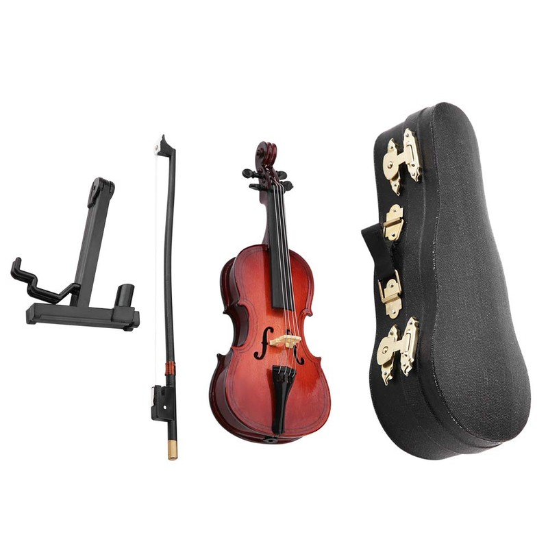 5.5 inch Miniature Cello Wooden Instrument Model with Case Desk
