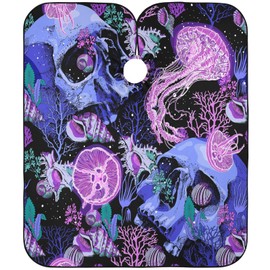 visesunny Barber Cape Bright Psychedelic Skull Jellyfish Coral Shell Polyester Hair Cutting Salon Cape Apron Anti-Static Haircut Water-Resistant Shaving Cloth Beard Shaving Bib Hairdressing Cape