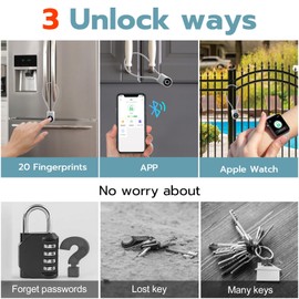Dhiedas Fingerprint Cable Lock, Fridge Lock with Fingerprint Bluetooth APP Control, Smart Biometric Waterproof Child-Proof Refrigerator Lock for Kids & Adults Fridge French Door Cabinet Gate