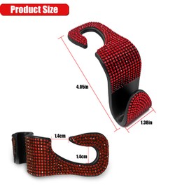 OSIFIT 4PCS Car Seat Hooks, Bling Car Rhinestone Headrest Hooks, Universal Bling Car Interior Accessories, for Handbag, Clothes, Purse, Water Bottle (Red)