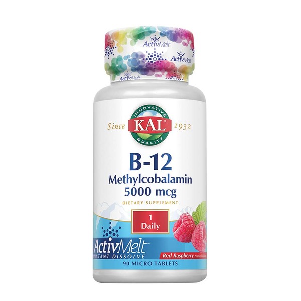 Kal 5000 Mcg Ultra B-12 Methylcobalamin Tablets, Raspberry, 90 Count