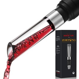 ZORTUNG Wine Aerator Pourer in Bottle Pouring Spout Diffuser Dispenser Aireators Tube Single Decanter Pour Set with 3 Hidden Air Holes Stainless Steel Protect Ring for Red and White Wine Lover Gift