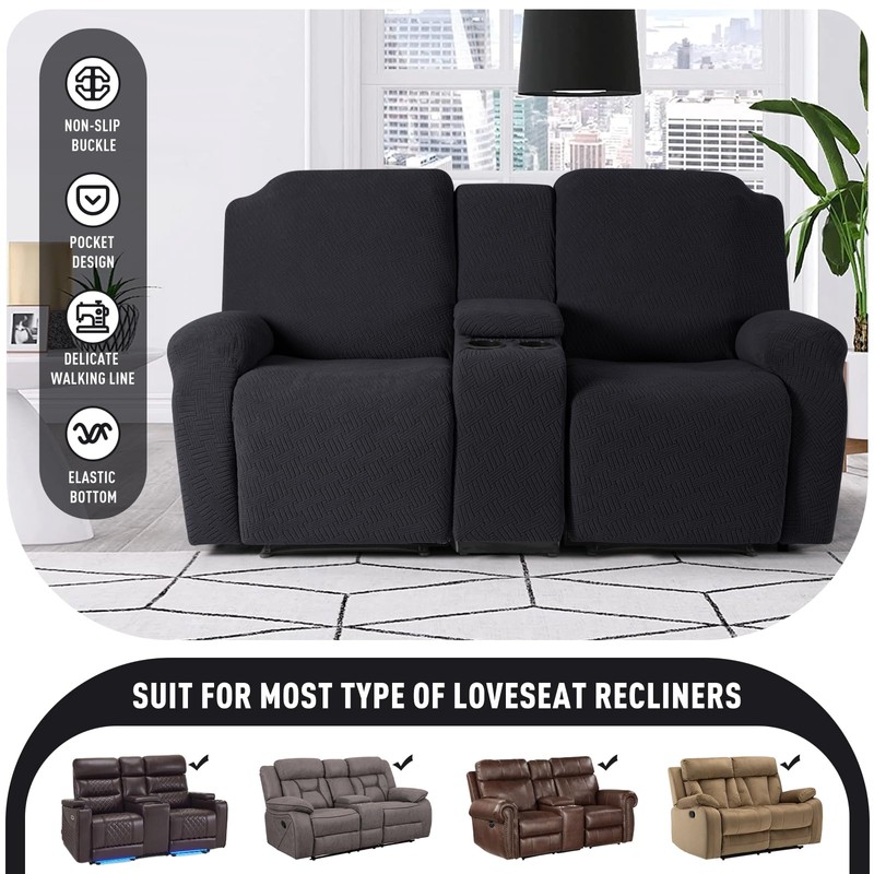 KinCam Loveseat Recliner Covers with Middle Console Slipcover, Recliner Sofa