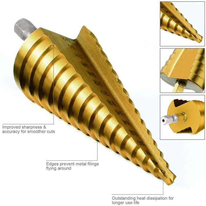 3PCS HSS Step Bits, High Speed Steel Step Drill Bits