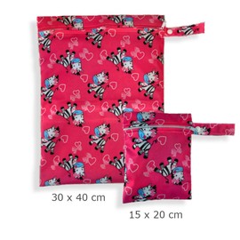 Set of 2 wet bags with cute children's motifs - waterproof, reusable, washable wet bag with zip and hanger, can be used as a bag and organiser for nappies and wipes, swimming items, dirty laundry,