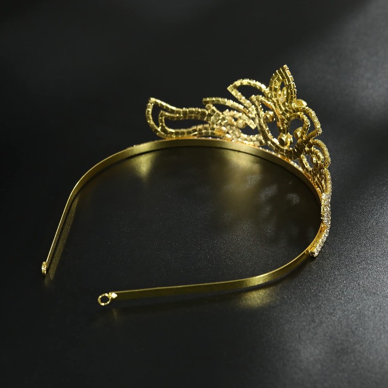 Gold Tiara Crystal Crown Bridal Wedding Queen Bee Tiara Women