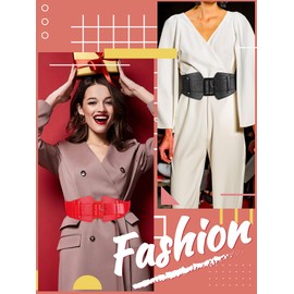 SATINIOR 5 Pieces Wide Belts for Women Dresses Wide Cinch Vintage Black Fashion Thick Stretch Leather Stretch Belts Elastic Dress Waistband Women Girls Black, Camel, Blue, Beige, Red, General Size