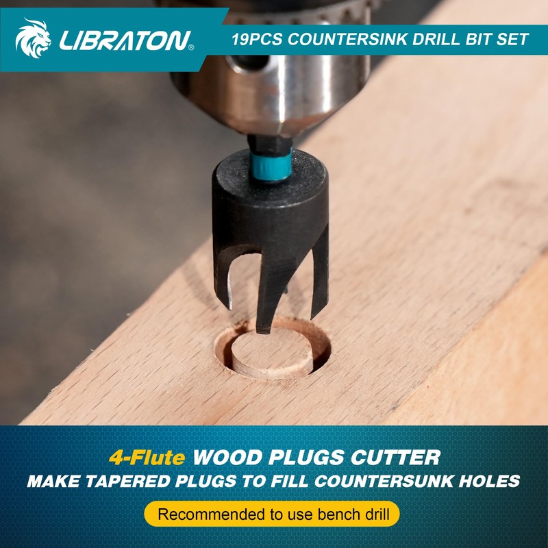 Libraton Countersink Drill Bit Set, 19 PCS Tapered Drill Bits
