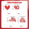 24Pcs 40th Ruby Wedding Anniversary Cupcake Toppers, Red Glitter Heart