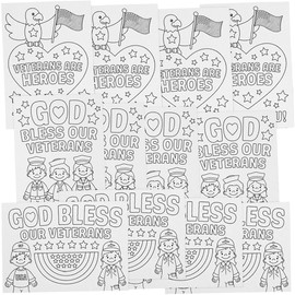 Color Your Own White Veterans Day Cards (5" x 7") 12 Pcs. – Assorted Designs, Ideal for Craft Projects & Patriotic Celebrations