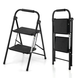 Goplus 2 Step Ladder, Folding Step Stool with Extra Wide and Anti-Slip Pedals, Soft Padded Handle, Non-Slip Foot Covers, 330 lbs Heavy Duty Metal Stepladder for Household, Kitchen