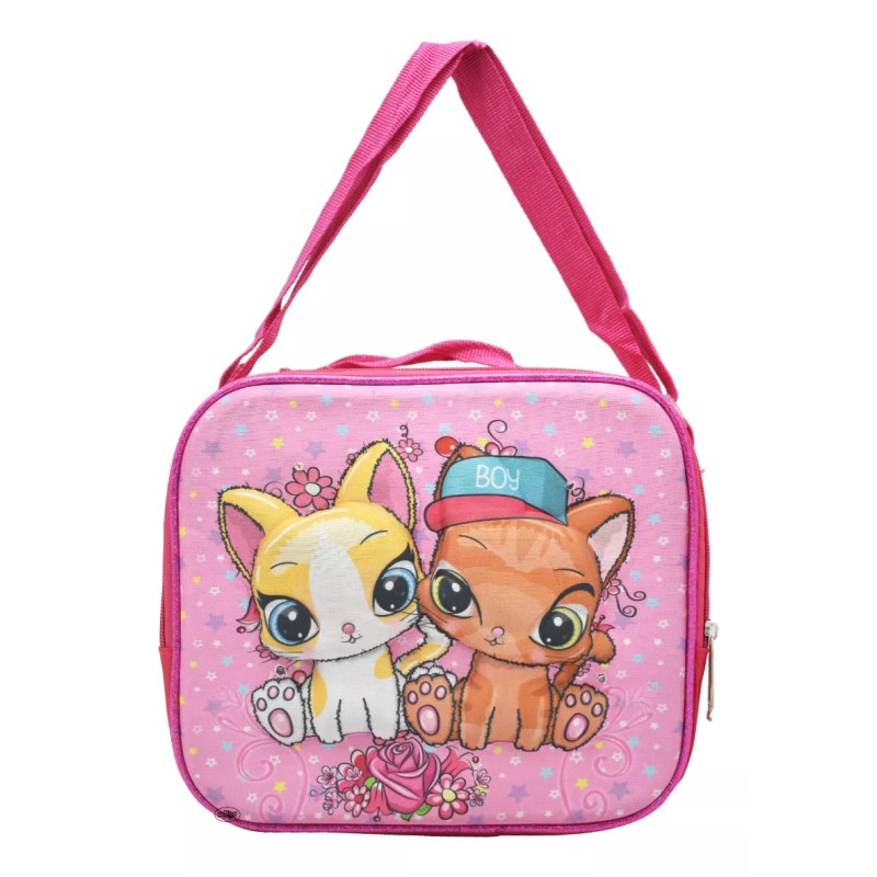 Lluvia Mochila Con Ruedas Lonchera Lapicera Gatos Con Flores 3d