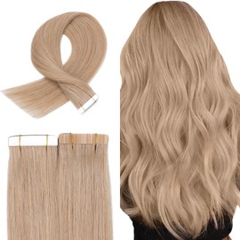 TESS Tape Extensions Real Hair, 45 cm, Blonde Tape Hair Extensions, 20 Pieces, Straight Dark Blonde, Remy Tape-In Hair Extensions for Hair Thickening (20 Pieces - 30 g)