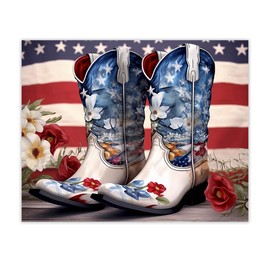 American Flag Military Wall Art, USA Decorations for Home Decor: 'Patriotic Boots' 11x14 Wall Art, Patriotic American Decorations for Home - 4th of July, Army, Navy, & Veterans Day