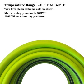 Air Hose 3/8 in x 100 ft, Heavy Duty, Lightweight, Kink Resistant, Hybrid Air Compressor Hose with 1/4 in Solid Brass Male Fittings, Bend Restrictors, 300 PSI (100FT, Green Black)