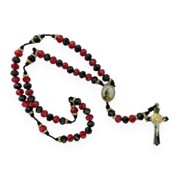 St Jude Our Lady of Guadalupe Virgin Red Black Crystals Rosary Necklace Rosario