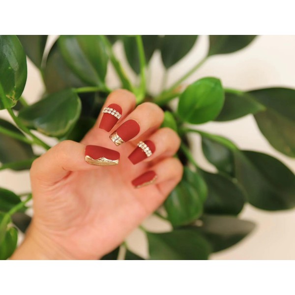 ULCHRVY 10 Press On Nails Christmas Red short T -