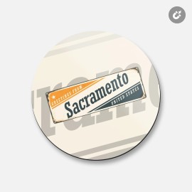 Unbranded Sacramento Retro Travel Tin Sign | 4'' X 4'' Round Decorative Magnet
