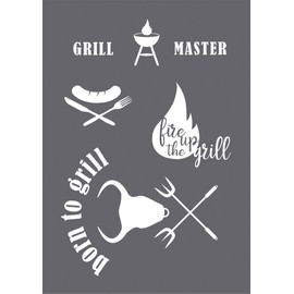 Rayher Grill Master 45114000 Stencil DIN A4 Includes Squeegee for High-Quality Textile Prints Grey