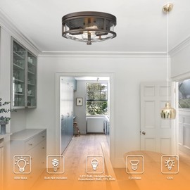 Rosient Flush Mount Ceiling Light Fixture, 12 inch 2-Light Modern Farmhouse Ceiling Light with Seeded Glass for Bedroom, Entryway, Kitchen Hallway, ROS88 ORB