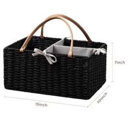 HBlife Large Baby Diaper Caddy Organizer, Paper Rope Storage Baskets Nursery Bin with Removable Divider, Portable Car Organizer for Diapers, Baby Shower Gifts, Newborn Essentials Must Haves