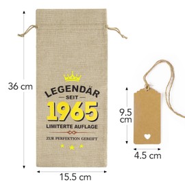 COLOFALLA 60th Birthday Women 60th Birthday Men 1965 Gifts Wine Bag Wine Gift Bag Wine Packaging 60th Gifts for Birthday 60th Birthday