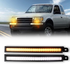 GEEGEETOP Switchback White/Amber LED Front Fog Side Marker Headlight DRL Sequential Turn Signal Light Compatible with Toyota Tacoma 1988-2000 Replacement Front Side Upper Bumper Filler Bracket