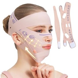 Faja Facial 2 en 1, Reductor de papada en forma de V, Lifting de cara Correa ajustables para Doble Barbilla y la Piel Flácida, Reutilizable,Material T