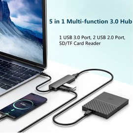 USB C Hub, 5 in 1 Multiport USB C Adapter with USB 3.0 and 2.0 Ports, Micro SD Card Reader + SD Card Reader, Suitable for Your Mobile Phones / Laptops and Other Type C Devices