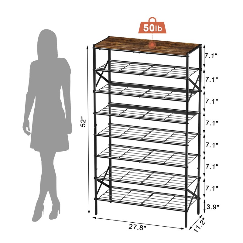 8 Tier Metal Shoe Rack with Wood Top, 24-32 Pairs