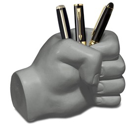 Shes Chic Pen Pencil Holder Hand Fist, Desk Cup for Office School Art Sculpture Novelty Organizer with Magnetic Paper Clip Scissor Holders White (Gray)