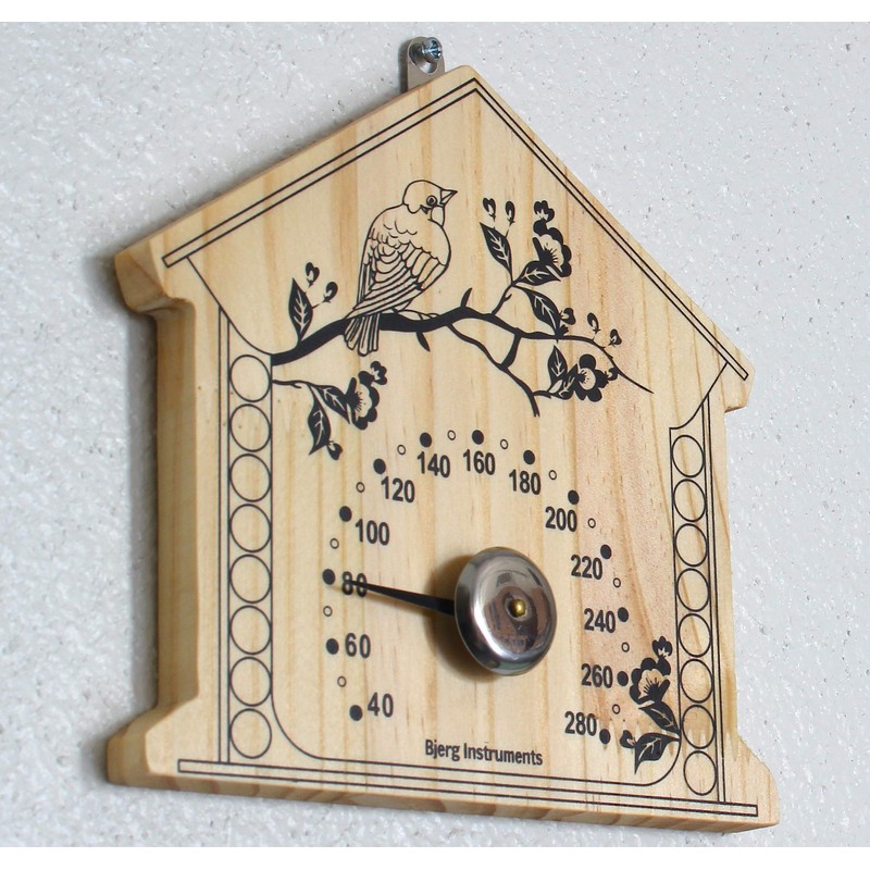 Bjerg Instruments Sauna Thermometer - Pine Wood Analog Temperature Gauge,