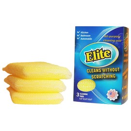 Elite All Purpose Cleaning Pad, 3 Pack, Non Scratch, Dish Sponge, Scrubber, Sponges for Kitchen and Household Use, Made in USA