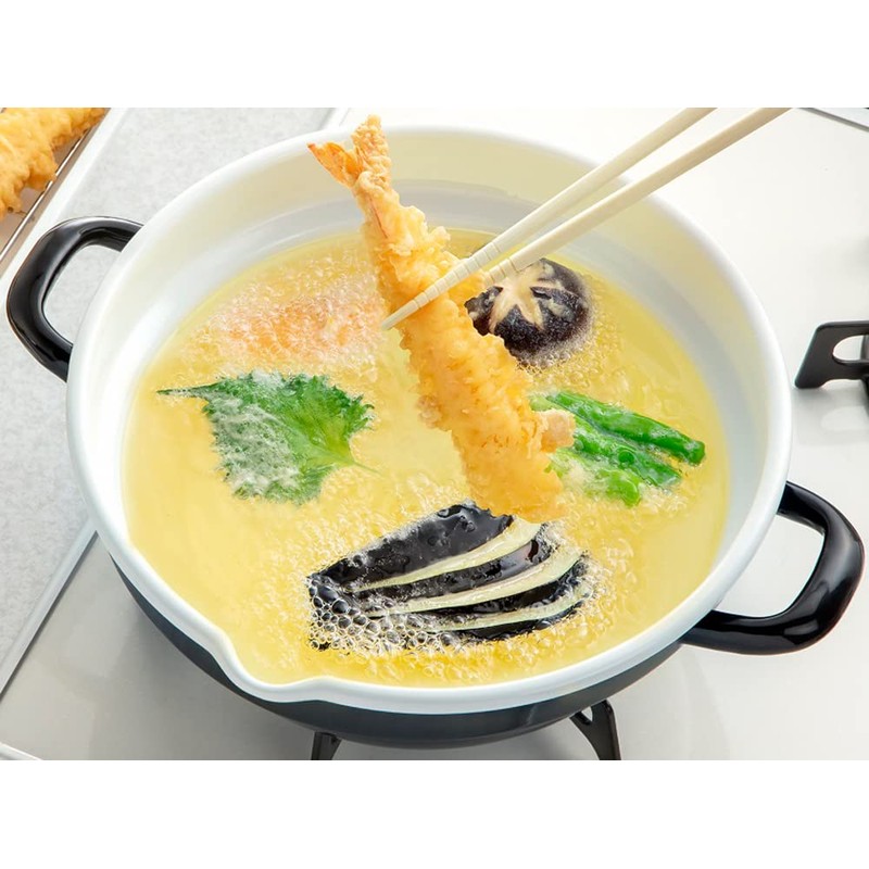 Takagi Metal HT-24BW Easy to Wash Tempura Pot, Enameled Glass
