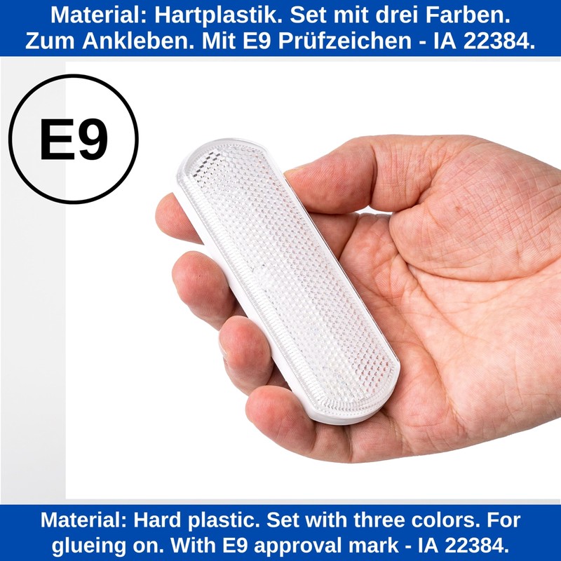 Rectangular stick-on reflectors, 8 Pack, orange, White and Red, 4.37