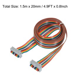 MECCANIXITY 1 Pcs 16 Pin Flat Rainbow Ribbon Cable FC/FC Female Connector 4.9FT 2.54mm Pitch Breadboard Jumper Wires for Electronic Projects