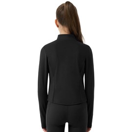 JOCMIC Girls Zip Up Jacket Horse Riding Cropped Shirts Kids Athletic Jackets Fall Winter Outerwear Black 9-10 Years