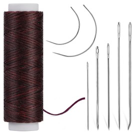 Ftyiwu Waxed Thread, Upholstery Needle and Thread 32 Yards with 7PCS Hand Sewing Needles for Home Upholstery Carpet Canvas Repair Leather Sewing (Red Coffee)