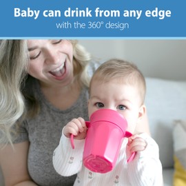 Dr. Brown's Milestones Cheers 360 Spoutless Transition Cup with Handles, Travel Friendly and Leak Free Sippy for Babies and Toddlers, Pink, BPA-Free, 7 oz/200 mL, 6m+