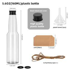 Thin height 24 Pcs 5.6oz Plastic Sand Art empty Bottles with Black metal seal cover Wish Message Bottle Containers Clear Potion Bottles with Plastic Funnels for DIY Craft Wedding Birthday Party